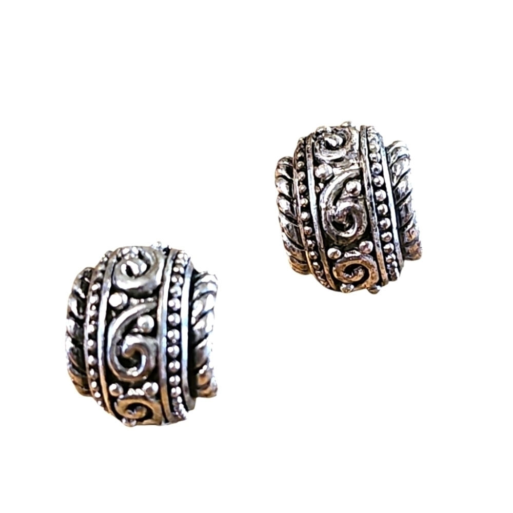 Vintage Silver Scrollwork Earrings; Detailed Scrollwork Earrings